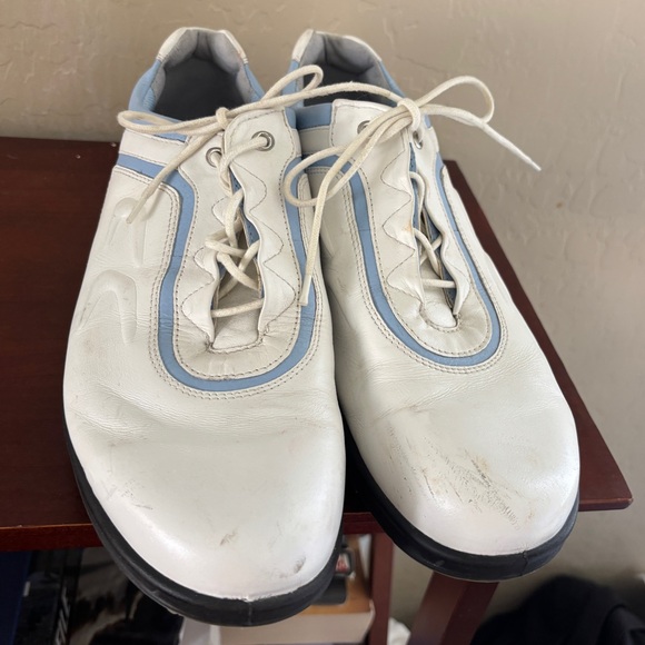 Ecco White and Blue Lace-up Golf Shoes Men’s Size 42 Style 38213 Cleats - Picture 2 of 9